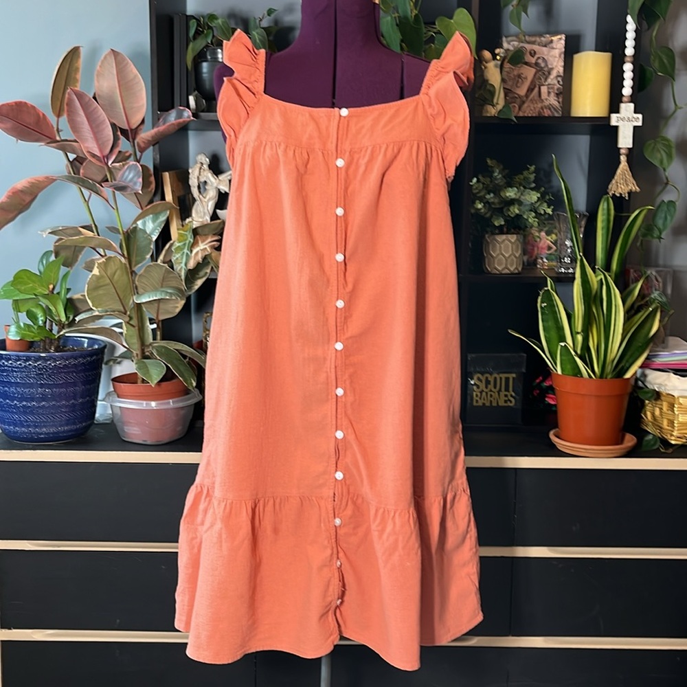 Universal Thread Coral Button-Down Ruffle Dress - Picture 2 of 8